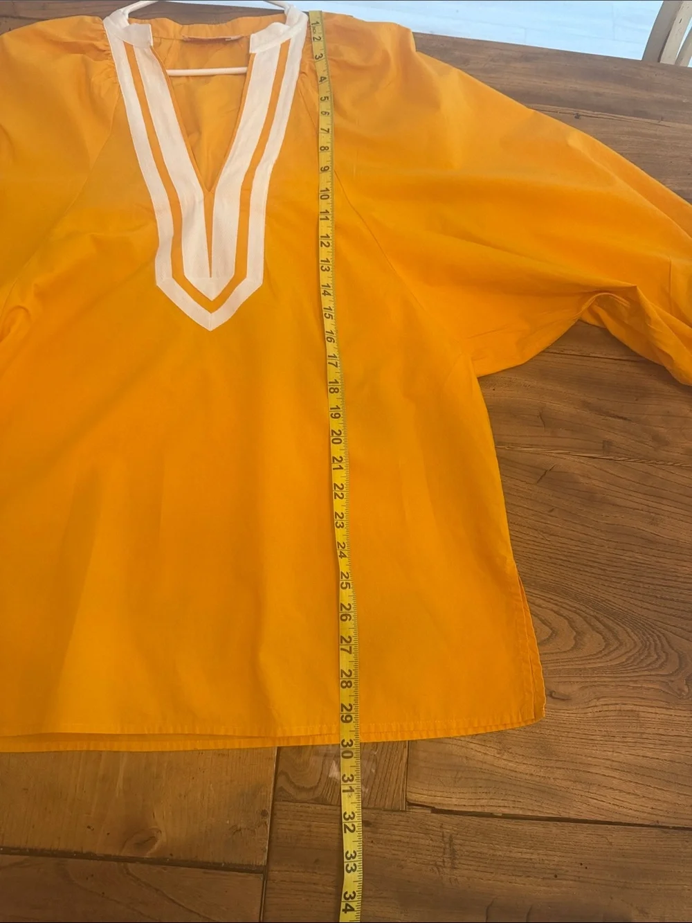 Tory Burch Women’s Marigold Yellow V-Neck Puff sleeved tunic w/white trim Sz Med